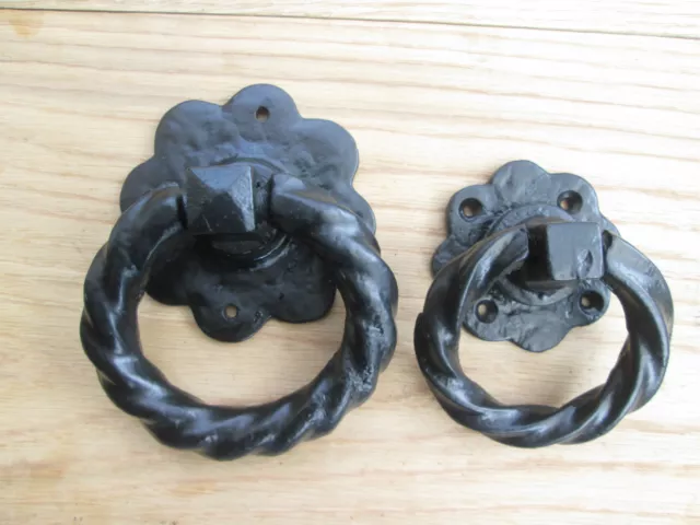 Heavy Cast iron - GATE BARN DOORS RING PULL HANDLES TWISTED ROPE DESIGN