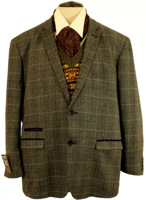 Marc Darcy Mens 48" Grey Mix Modern Tweed Jacket