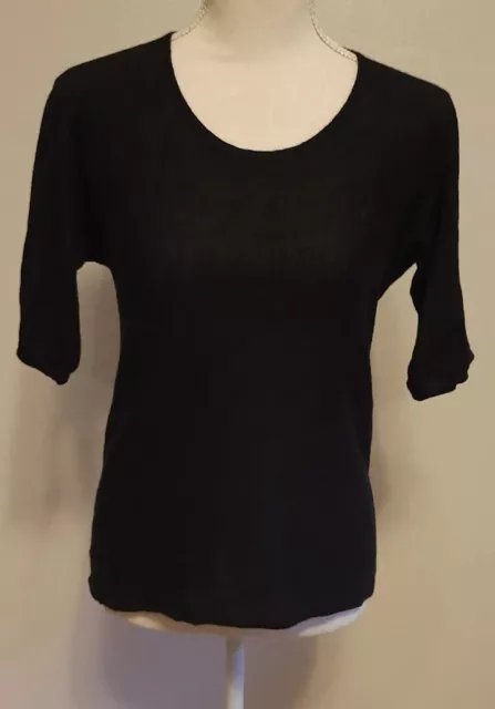Bottega Veneta Women's Short Sleeve Linen Silk Black Sweater Medium