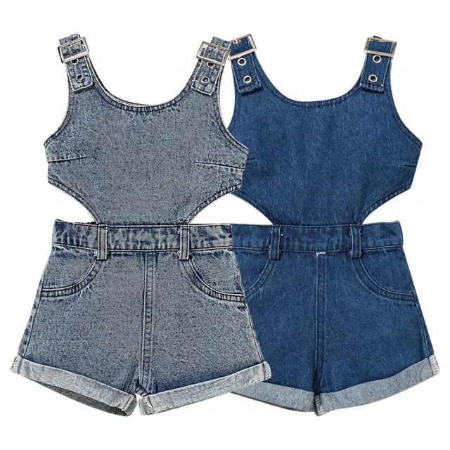 Infant Baby Girl Summer Denim Overalls Bodysuit Sleeveless Jumpsuit Casual Jeans