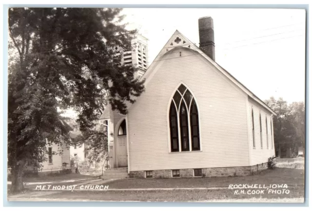 c1940's Methodist Church Scene Street Rockwell Iowa IA RPPC Photo Postcard