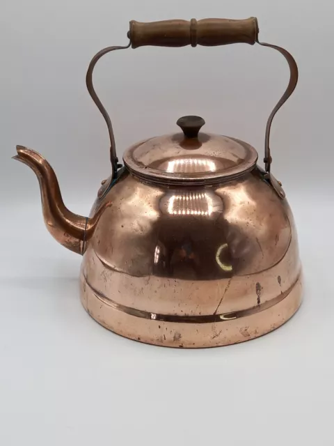 Vintage Portuguese copper kettle with wooden handle