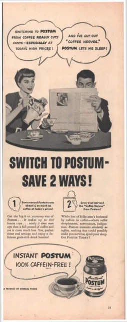 1950 Instant Postum Drink Cereal Beverage Vintage Original Magazine Print Ad