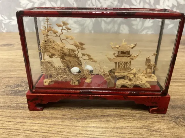 Vintage Chinese Cork Carving Diorama Shadow Box