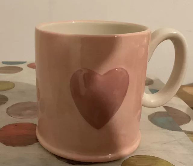 The Old Pottery Company Pink 3D Embossed Heart Ceramic Mug 3-3/4”