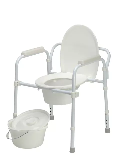 Folding Commode / Over Toilet Aid - Steel Frame, Height Adjustable, No-Slip Tips