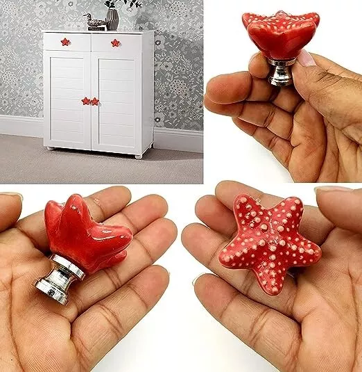 Red Star Knobs pulls Beach/Ocean Theme Handmade Pull and Push knobs Set of 6