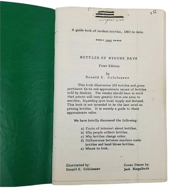 BOTTLES OF BYGONE DAYS Donald E. Colcleaser 1965 Bottle Collecting 1st Edition
