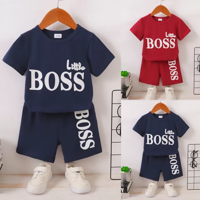 Toddler Kids Boys Tracksuits Short Sleeve Tops Shorts Pants Clothes Outfits Set