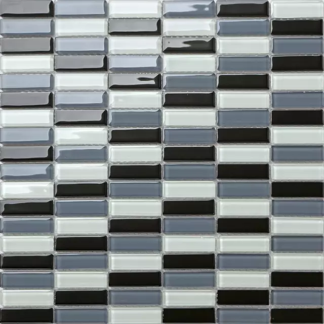 Black Grey White Glass Walls Borders Splashback Mosaic Wall Tiles 015