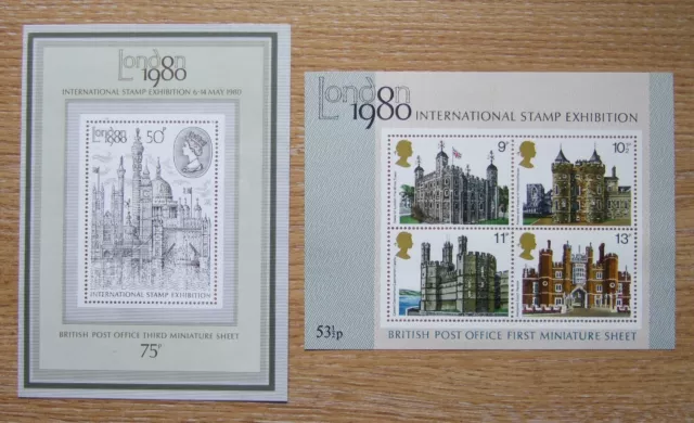 GB Stamps: "London 1980", miniture sheets MS1058/MS1119. MNH.