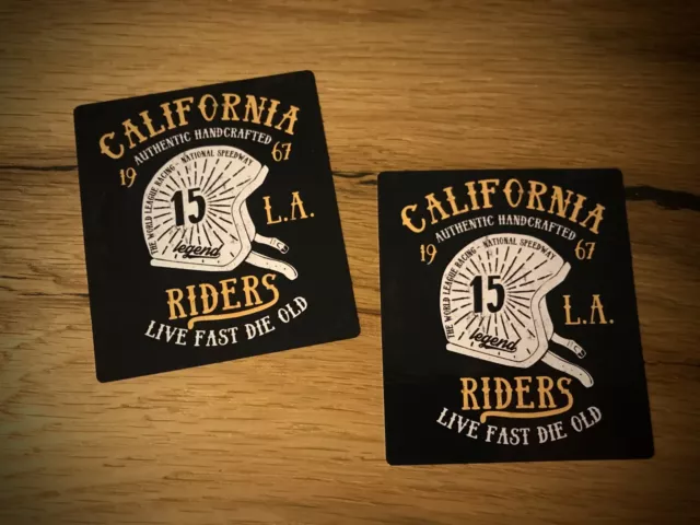 2 adesivi biker USA sticker cafe racer moto d'epoca LA Live Fast #117
