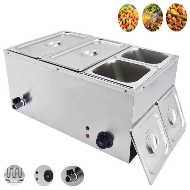 4Pots Commercial Bain Marie Electric Sauce Wet Well Food Warmer Catering Kitchen