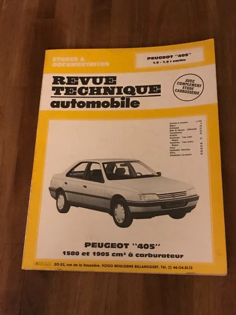 revue technique automobile RTA Peugeot 405  1,6 - 1,9 I  à carburateur cip 4862