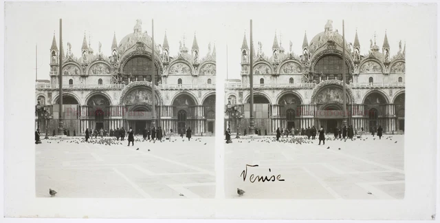 Italien Venedig Wohl Markusplatz Platz c1900 Foto Stereo Große Platte Gläser