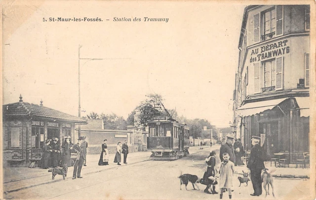 Cpa 94 Saint Maur Des Pits Tram Station
