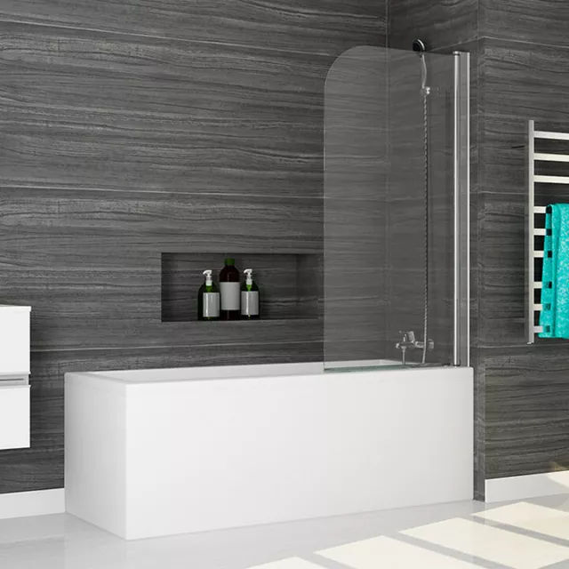 Frameless Over Bath Shower Screen Tempered Glass Swing Panel 800x1450mm 2