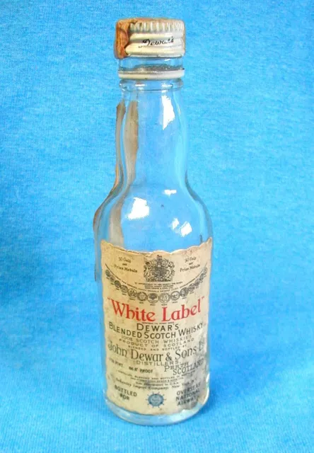 Miniature Liquor Bottle DEWAR'S WHITE LABEL SCOTCH WHISKY Empty 4-7/8"