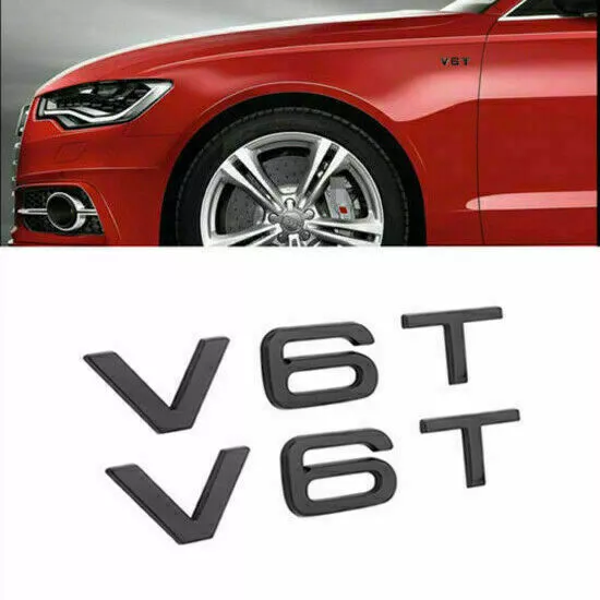 2X Glänzend schwarz für V6T Logo Emblem Schriftzug für A1 A3 A4 A5 A6 Q3 Q5  Neu