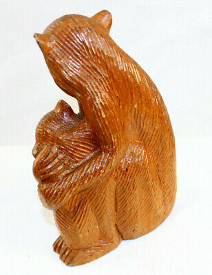 Hand Carved Wood Mother Baby 7” Monkey Chimp Figure Statue Africa Decor Art 3
