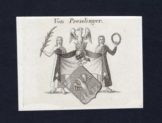 1820 Preislinger Emblem Nobility Coat Of Arms Heraldry Copperplate Engraving