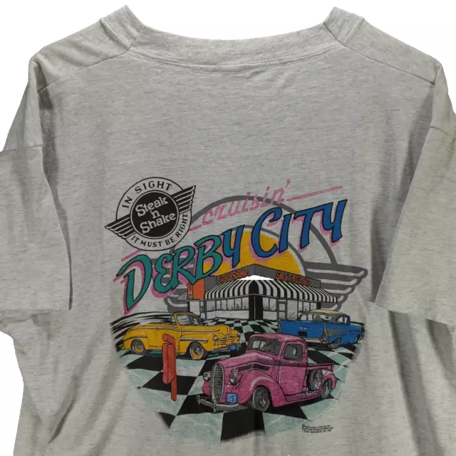 Vintage Steak & Shake XL Mens Shirt Kentucky Derby Classic Car Graphic 1992