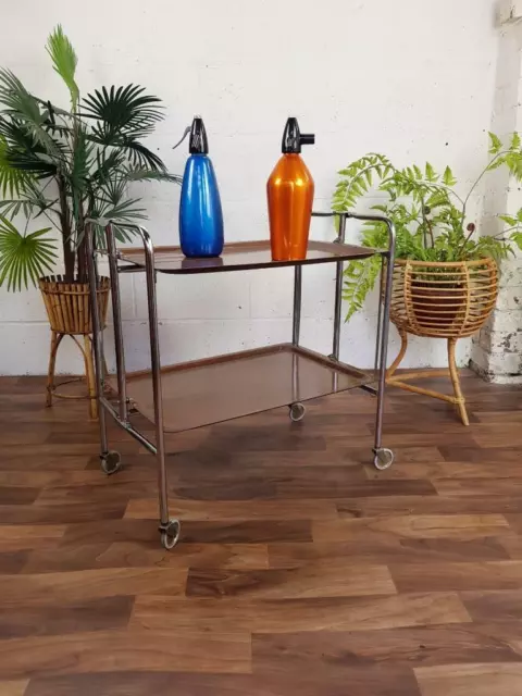 Vintage 60's Chrome & Teak Formica Tea Trolley Hostess Drinks Cocktail Bar Retro