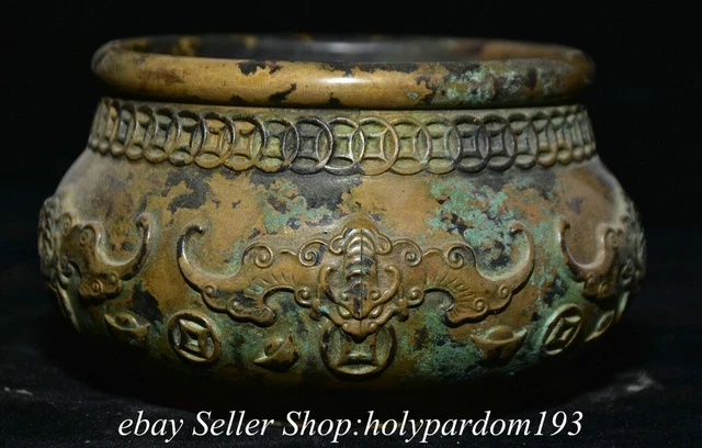 4.6" Xuande Marked Old Chinese Bronze Dynasty Bat Round Jar Pot Crock