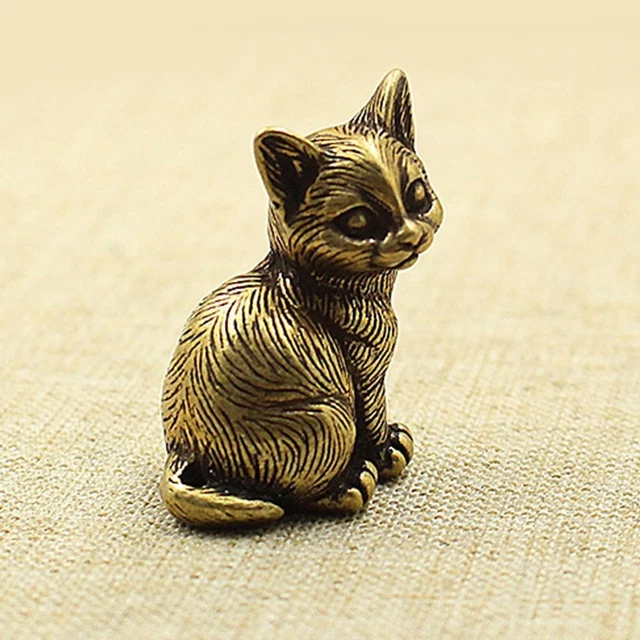 Retro Home Office Decor Animal Figurines Brass Metal Statue Mini Cat Statue