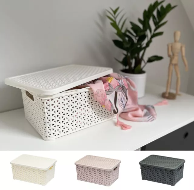 Boîte de rangement avec couvercle récipient en plastique panier décoratif...