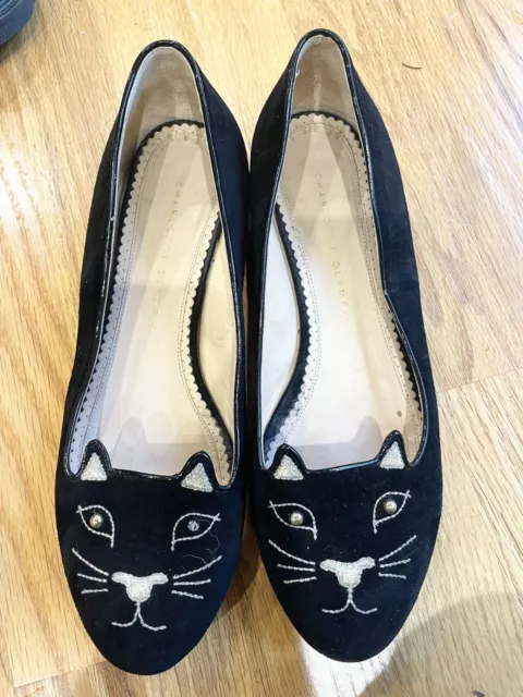 Charlotte Olympia Velvet Party Kitty Flats Size 40