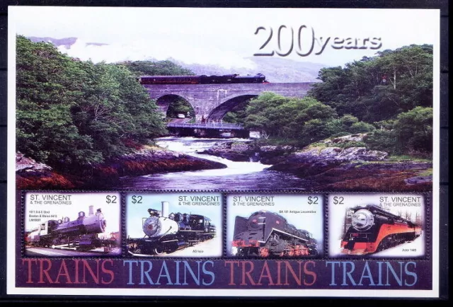 Railways, Train, Steam Engines, Bridge, St. Vincent Gr. 2014 MNH 4v SS