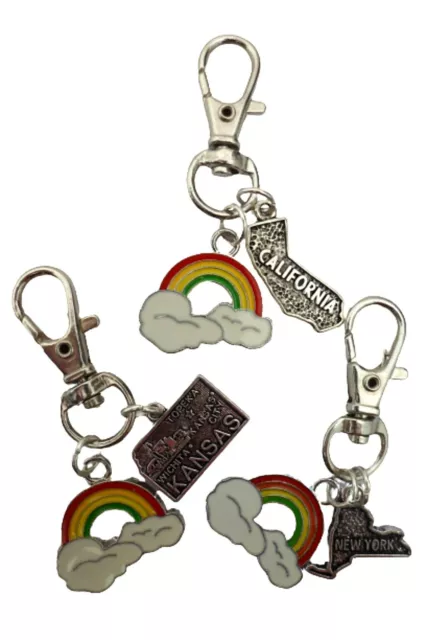 LOBSTER CLASP ENAMEL RAINBOW KEYRING All 50 USA States Alabama To Wyoming Charm