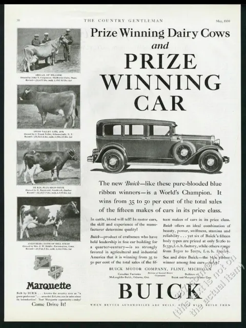 1930 Brown Swiss cow photo Buick sedan car vintage print ad