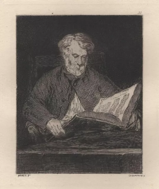 Edouard Manet Le liseur - Eau Forte ancienne Charles Courtry XIXe