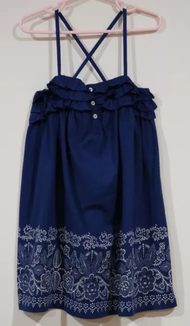 EUC Ralph Lauren Girls Navy Blue Ruffled Spaghetti Strap Shirt Top Size 6X