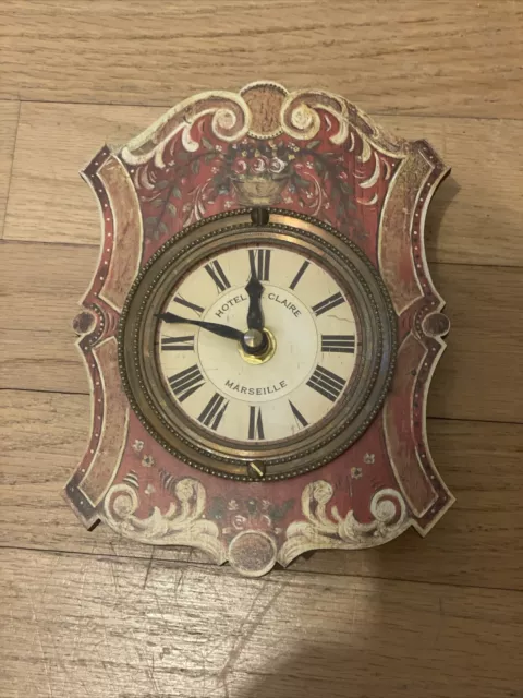 Miniature Wall Clock Pendulum Hotel Claire Marseille Shabby French Florette Tole