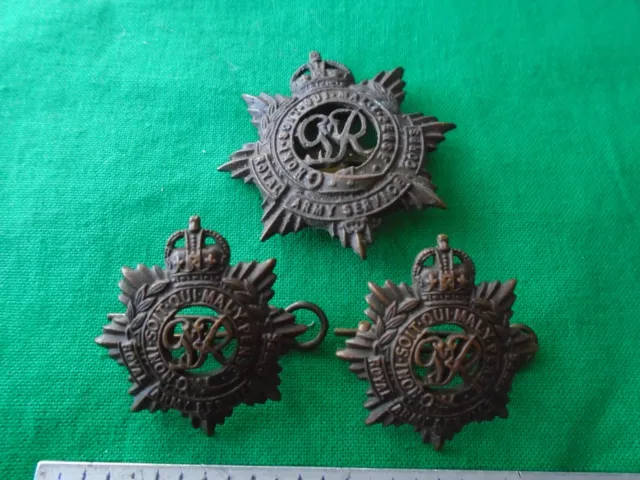 Ww2 Rasc Officers Bronzed Cap Badge & Collar Badges Royal Army Service Corps
