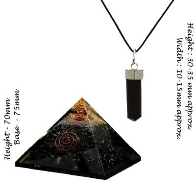 Combo of Healing Black Tourmaline Orgone Pyramid & Crystal Pencil Point Pendant~