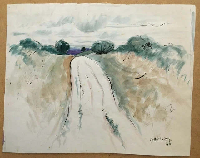 Jean HOLLEBECQUE (1914-1983) Aquarelle et Encre Dans la Brume Berry Indre Cher