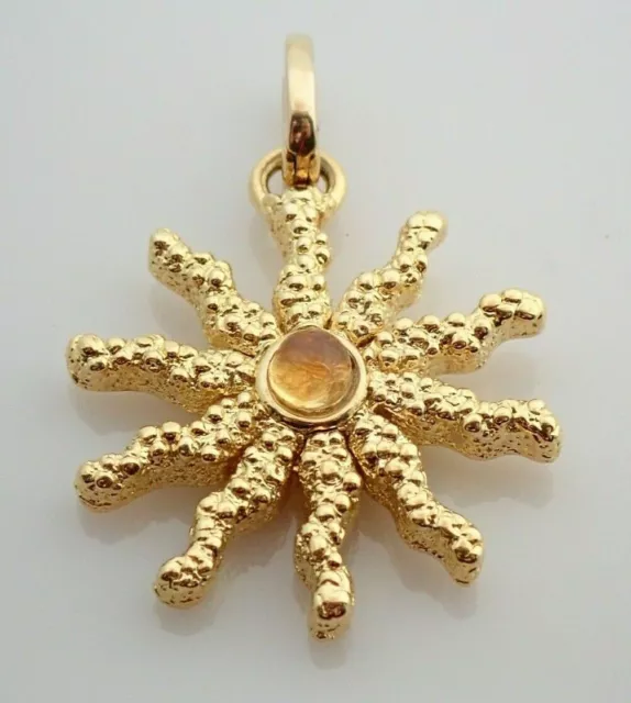 18k Solid Yellow Gold 750 Italy OTC Designer Puffy Sun Necklace Pendant Enhancer