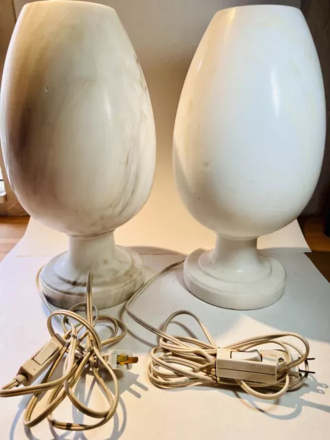 Alabaster Table Lamps Urn Oval Shape Mid Century Modern Matching Pair Large 15”