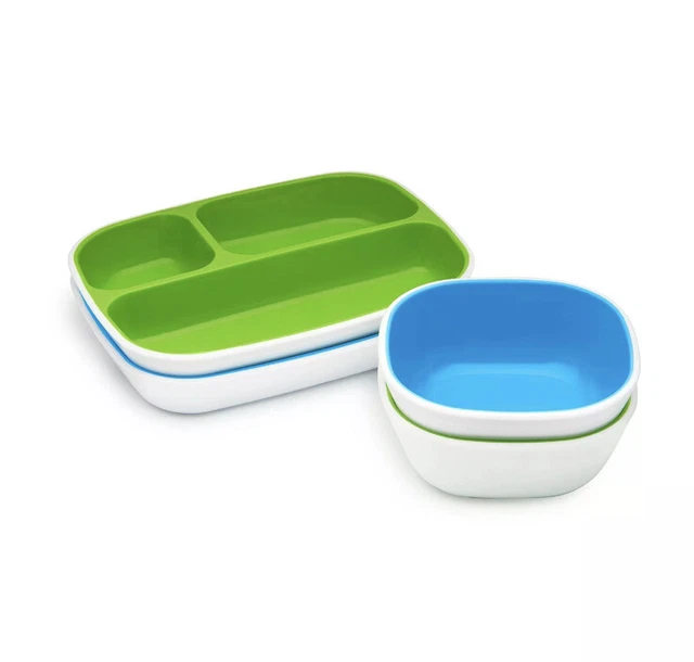 Juego de comedor de 4 piezas para niños pequeños Munchkin Splash, azul/verde