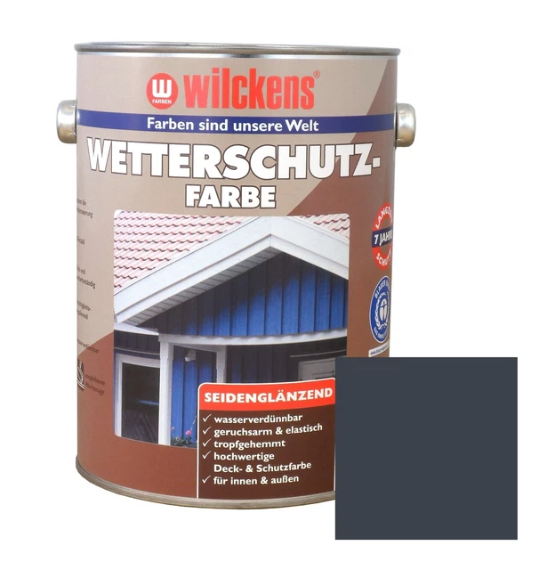 Wilckens 2,5l Peinture Bois Anthracite Gris Couleur Couche de Finition Lasure
