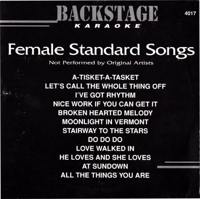 Backstage Karaoke Cd+G Bs4017 Cdg Best 12 Standards Sarah Vaughan Ella & More