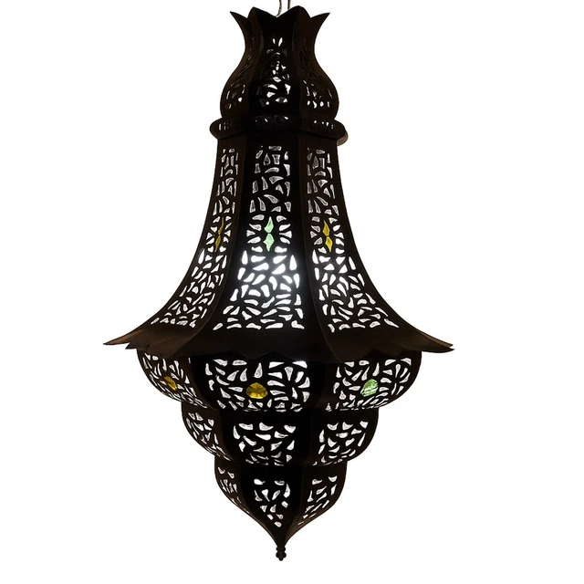Suspension Orientale En Laiton – Lampe Marocaine Style Méditerranéen, Vieil Or