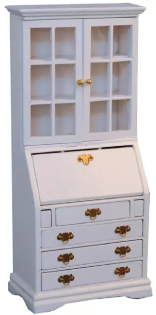 Dolls House White Bureau Desk & Bookcase Miniature Study Office Furniture