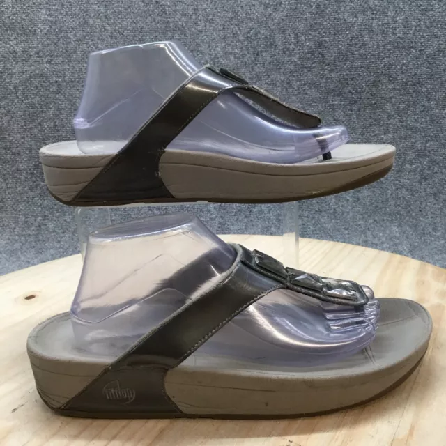 Fitflop Sandals Womens 11 Pietra Rhinestone Thong 131 097 Gray Faux Leather