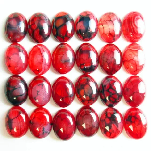 2 DRAGON VEIN AGATE GEMSTONE CABOCHONS OVAL 25mm X 18mm FLAT BACKED CAMEO Cab UK