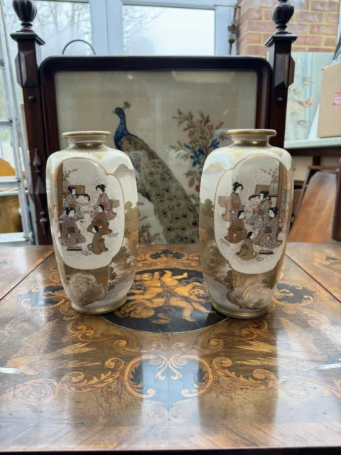 Antique Pair Of Japanese Satsuma Vases